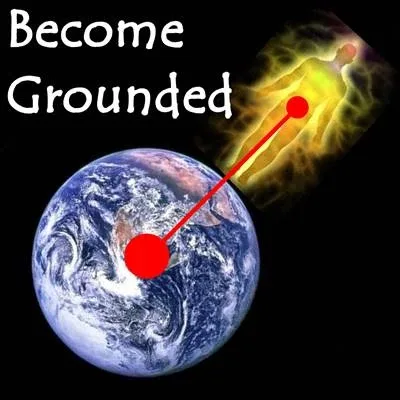 A human shape surrounded by light next to Planet Earth. A red circle on their Physical Center is connected by a red line with a red circle on Earth's Physical Center. A human shape surrounded by light next to Planet Earth. A red circle on their Physical Center is connected by a red line with a red circle on Earth's Physical Center.