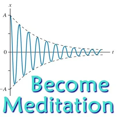 A light blue sine wave with its amplitude decreasing exponentially over time, Become Meditation A light blue sine wave with its amplitude decreasing exponentially over time, Become Meditation